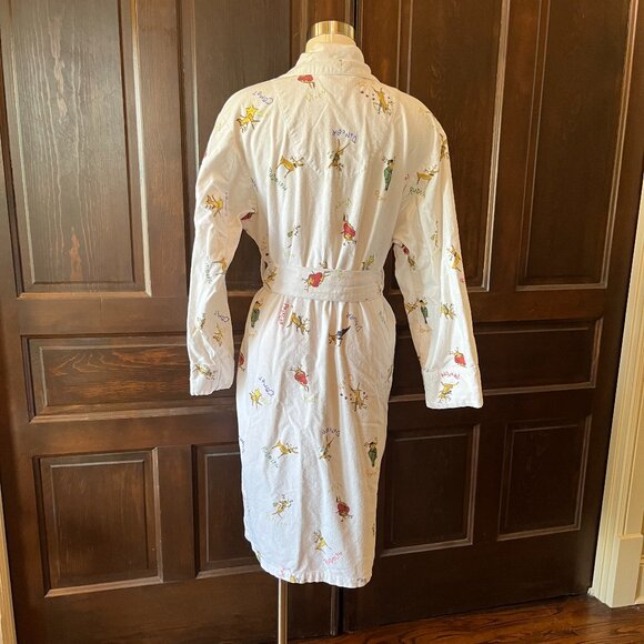 Pottery Barn Santas Reindeer Flannel Robe Ivory Holiday Warm Unisex Size S/M - Picture 7 of 12